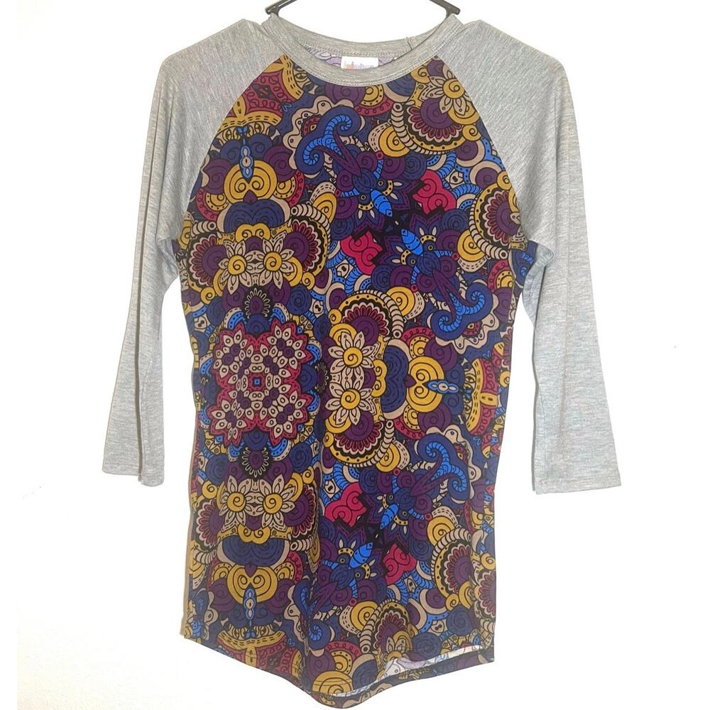 5$25 Multicolor Boho Raglan Abstract Print Lularoe Baseball t-shirt size XXS